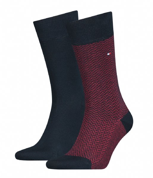 Tommy Hilfiger Sock Men Sock 2P Micro  Herringbone Navy / Red (001)